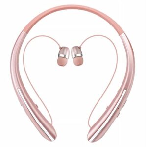 bluetooth headphones, wireless neckband headset retractable with sweatproof stereo earbuds call vibrate alert earphones with mic by nvoperang (rose gold)