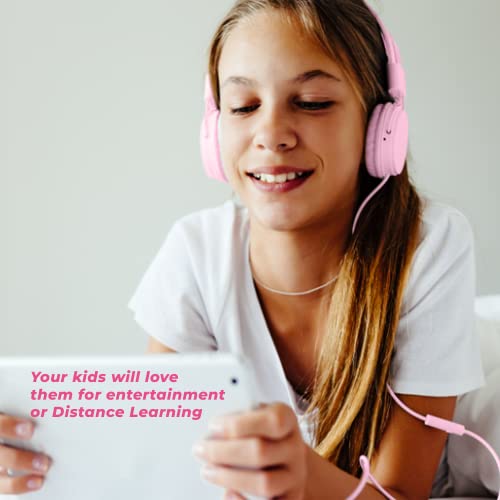 Wired Headphones - Kids Headset Girls Ear Microphone Boys Head mic audiofonos Cord Jack 3.5 Plug for iPhone iPad Chromebook School Laptop Tablet Computer Kindle Black Foldable Travel Volume Limited