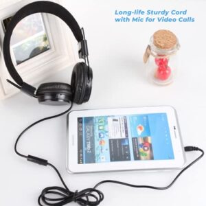 Wired Headphones - Kids Headset Girls Ear Microphone Boys Head mic audiofonos Cord Jack 3.5 Plug for iPhone iPad Chromebook School Laptop Tablet Computer Kindle Black Foldable Travel Volume Limited