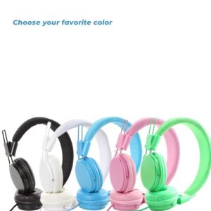 Wired Headphones - Kids Headset Girls Ear Microphone Boys Head mic audiofonos Cord Jack 3.5 Plug for iPhone iPad Chromebook School Laptop Tablet Computer Kindle Black Foldable Travel Volume Limited