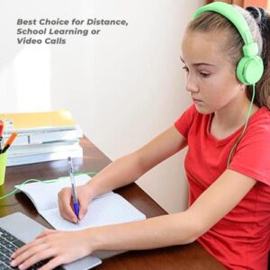 Wired Headphones - Kids Headset Girls Ear Microphone Boys Head mic audiofonos Cord Jack 3.5 Plug for iPhone iPad Chromebook School Laptop Tablet Computer Kindle Black Foldable Travel Volume Limited