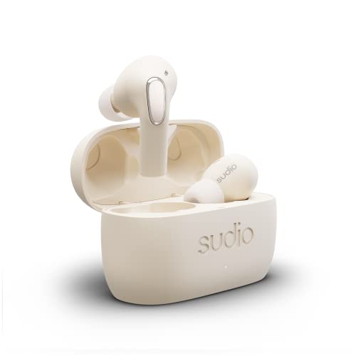 Sudio E2 Wireless Earbuds with Bluetooth 5.2, Hybrid ANC, Vivid Voice Microphone System, Spatial Sound by Dirac Virtuo, 30h Playtime, Quick Charge, IPX4 Splash Proof (Sand)