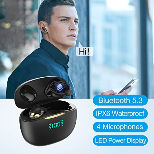 FOF Wireless Earbuds 60H Playback Bluetooth 5.3 Headphones Active Noise Cancellation in-Ear Earphones IPX6 Waterproof LED Power Display Ear Buds with 4 Microphone for Any Bluetooth Device