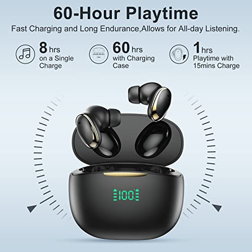 FOF Wireless Earbuds 60H Playback Bluetooth 5.3 Headphones Active Noise Cancellation in-Ear Earphones IPX6 Waterproof LED Power Display Ear Buds with 4 Microphone for Any Bluetooth Device