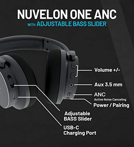 Nuvelon ONE Active Noise Canceling Headphones with Adjustable Bass, Wireless Over-Ear Bluetooth Headphones