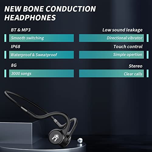 ReeRay Waterproof Bone Conduction Swimming Headphones, R5 Open-Ear IP68 MP3 Player Wireless Sport Bluetooth Earphones with Mic,Built-in 8G Memory Headset for Swimming Running Cycling Driving
