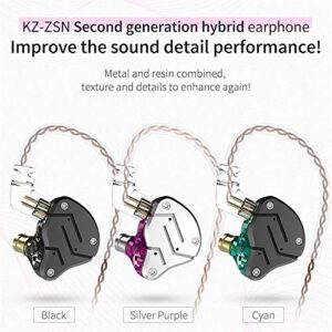 YINYOO KZ ZSN 1BA 1DD Over Ear Earbuds Wired Earphones Without Microphone Hybrid Balanced Armature Driver Dynamic Drivers & 3.5mm Audio Plug Detachable Cable(Black Without mic)