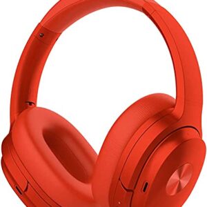 SE7 Dual Feedback Active Noise Cancelling Headphones Bluetooth Headphones Wireless Headphones Over Ear Built-in Microphone Deep Bass, 30 Hours for Travel/Work/TV/Computer/Cellphone -Red