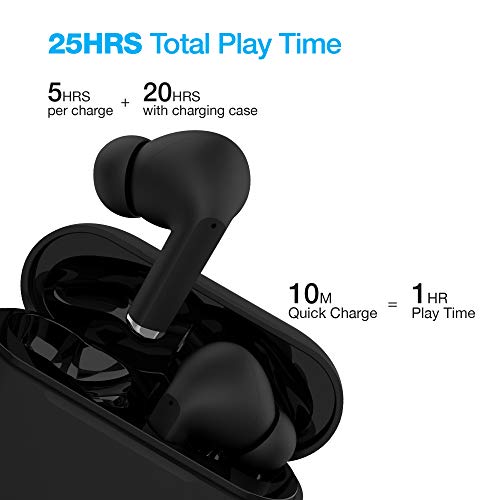 Naztech Xpods PRO True Wireless BT 5.0 Earbuds w/Portable Wireless Charging Case, Noise Cancelling Mic, Comfortable Design for Commute, Home Office, Sports, Jogging (Black)