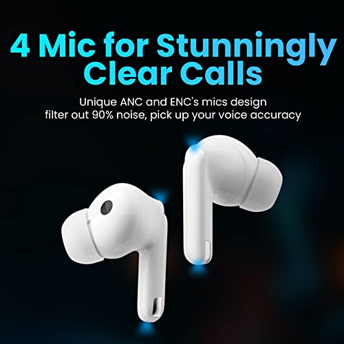 pamu S29 Active Noise Cancelling Bluetooth 5.2 Wireless Earbuds with Charging Case, Waterproof in-Ear Built-in Mic Earphone, Deep Bass for Sport Running Fitness Workout Office Wireless Earbuds White