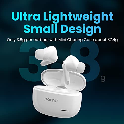 pamu S29 Active Noise Cancelling Bluetooth 5.2 Wireless Earbuds with Charging Case, Waterproof in-Ear Built-in Mic Earphone, Deep Bass for Sport Running Fitness Workout Office Wireless Earbuds White