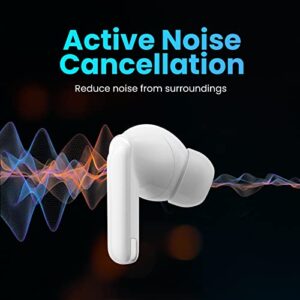 pamu S29 Active Noise Cancelling Bluetooth 5.2 Wireless Earbuds with Charging Case, Waterproof in-Ear Built-in Mic Earphone, Deep Bass for Sport Running Fitness Workout Office Wireless Earbuds White
