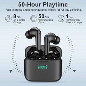 FOF Wireless Earbuds Noise Cancelling Bluetooth 5.3 Headphones IPX6 Waterproof LED Power Display Ear Buds in-Ear Earphones with Wireless Charging Case 4 Microphone 50H Playback Headset