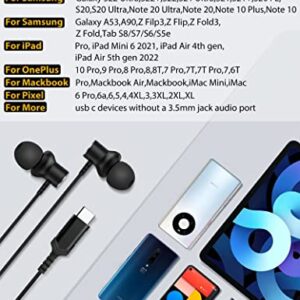 USB C Headphones for Samsung Galaxy S23 S22 S21 S20 Ultra A53 Z Flip4 Note 20 10+, Magnetic Type C Earphones Wired Earbuds with Mic Noise Canceling Stereo Bass for iPad 10 iPad Pro Air Mini Pixel 7 6