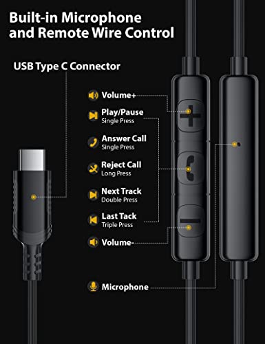 USB C Headphones for Samsung Galaxy S23 S22 S21 S20 Ultra A53 Z Flip4 Note 20 10+, Magnetic Type C Earphones Wired Earbuds with Mic Noise Canceling Stereo Bass for iPad 10 iPad Pro Air Mini Pixel 7 6