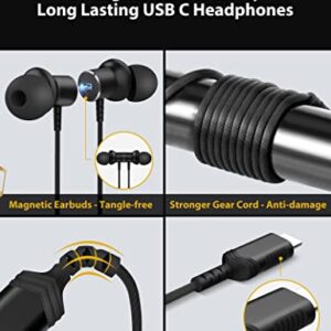 USB C Headphones for Samsung Galaxy S23 S22 S21 S20 Ultra A53 Z Flip4 Note 20 10+, Magnetic Type C Earphones Wired Earbuds with Mic Noise Canceling Stereo Bass for iPad 10 iPad Pro Air Mini Pixel 7 6