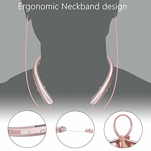 Retractable Bluetooth Headphones Neckband, Wireless Headsets Stereo Earbuds Earphone Noise Canceling with Mic Compatible with iPhone,Samsung,Android,iPad,PC