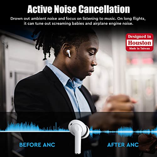 RioBuds Active Noise Cancelling Wireless Earbuds, Designed in Houston, Made in Taiwan, Transparency Mode, in-Ear Detection Headphones, Bluetooth 5.2, All-Day Battery Life, Touch Control, Headset