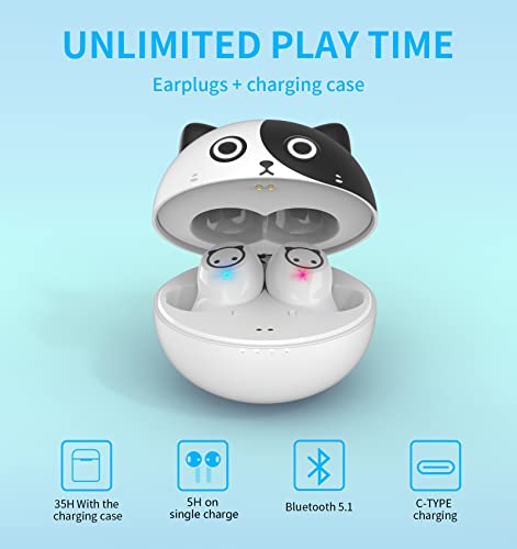 Togetface Kids Wireless Earbuds for Small Ears - Panda Bluetooth Headphones - with Mic and Noise Cancelling, is The Best Christmas, Halloween and Birthday Gift for Kids, Friends, Family and Adults.