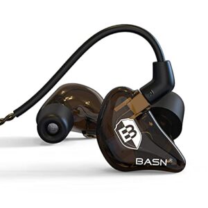 basn bsinger in ear monitor headphones for musician, dual dynamic drivers noise isolating earbuds with mmcx inline remote mic cable and silver plated audio cable (spm-brown)
