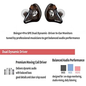 BASN Bsinger in Ear Monitor Headphones for Musician, Dual Dynamic Drivers Noise Isolating Earbuds with MMCX Inline Remote Mic Cable and Silver Plated Audio Cable (SPM-Brown)