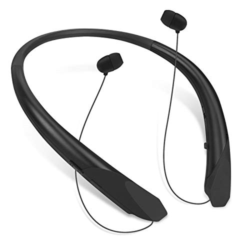 Bluetooth Retractable Neckband Headphones, Wireless Headset Retractable Earphones Noise Cancelling Sweatproof Stereo Earbuds with Mic by NVOPERANG