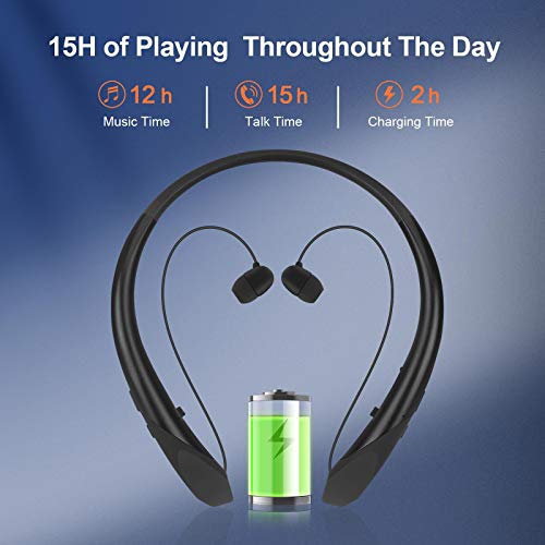 Bluetooth Retractable Neckband Headphones, Wireless Headset Retractable Earphones Noise Cancelling Sweatproof Stereo Earbuds with Mic by NVOPERANG