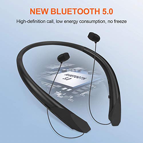 Bluetooth Retractable Neckband Headphones, Wireless Headset Retractable Earphones Noise Cancelling Sweatproof Stereo Earbuds with Mic by NVOPERANG