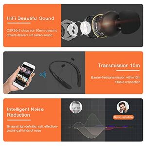 Bluetooth Retractable Neckband Headphones, Wireless Headset Retractable Earphones Noise Cancelling Sweatproof Stereo Earbuds with Mic by NVOPERANG