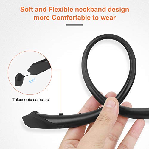 Bluetooth Retractable Neckband Headphones, Wireless Headset Retractable Earphones Noise Cancelling Sweatproof Stereo Earbuds with Mic by NVOPERANG