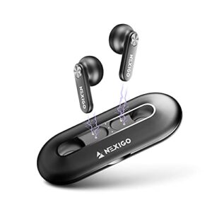 nexigo air t2 ultra-thin wireless earbuds, qualcomm qcc3040, bluetooth 5.2, 4-mic cvc 8.0 noise cancelling for clear calls, aptx, 28h playtime, usb-c, ipx5 waterproof, black (renewed)