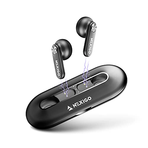 NexiGo Air T2 Ultra-Thin Wireless Earbuds, Qualcomm QCC3040, Bluetooth 5.2, 4-Mic CVC 8.0 Noise Cancelling for Clear Calls, aptX, 28H Playtime, USB-C, IPX5 Waterproof, Black (Renewed)