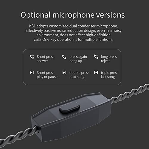 YINYOO KBEAR KS1 Monitor Earphones Wired Earphones Bass Earbuds Noise Cancelling in Ear Ear Buds Headphones with Mic,Ear Hooks,Detachable Cable for Phone Computer,Musician,Stage,Drummer(with mic)