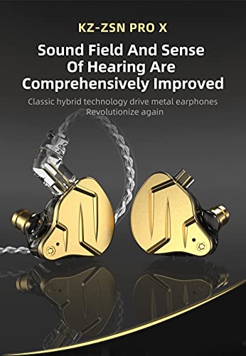 keephifi KZ ZSN Pro X IEM Earphones,1BA+1DD Hybrid in Ear Monitor,Noise Cancelling Earbuds, Custom-fit,3.5MM Jack Headphone,Detachable Cable in Ear Earphone for iPhone,Android,Computer(Gold,No Mic)