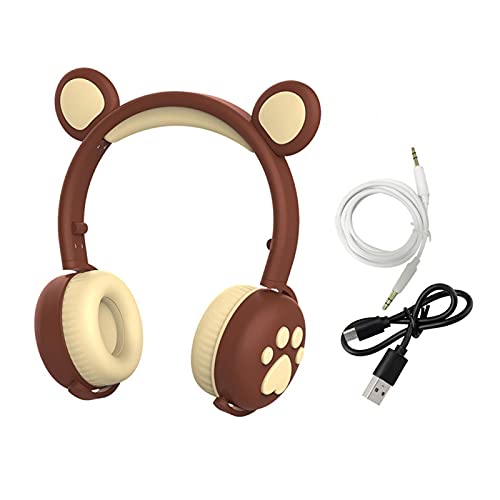 Dengofng Bear Ear Headphones ABS Noise Cancelling Bear Shaped Over Ear LED Light Up Bluetooth Headphone Cute Bear Ear Wired Girls Headphones