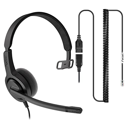 Axtel Bundle Voice 28 Mono NC with AXC-01 Cable | Noise Cancellation - Compatible with Avaya 2400/4600 Series, Mitel 6800 Series, NEC DTL/ITL Series, Nortel, Polycom VVX Series