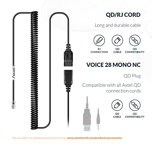 Axtel Bundle Voice 28 Mono NC with AXC-01 Cable | Noise Cancellation - Compatible with Avaya 2400/4600 Series, Mitel 6800 Series, NEC DTL/ITL Series, Nortel, Polycom VVX Series