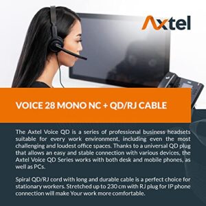 Axtel Bundle Voice 28 Mono NC with AXC-01 Cable | Noise Cancellation - Compatible with Avaya 2400/4600 Series, Mitel 6800 Series, NEC DTL/ITL Series, Nortel, Polycom VVX Series