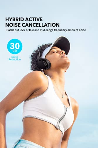 HROEENOI Active Noise Cancelling Headphones, Bluetooth Headphones with 40H Playtime, Hi-Res Audio, Connect to 2 Devices