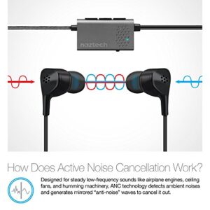 Naztech X1 ANC Active Noise Cancel Earphones In-Ear Comfort & Mic + Travel Case & Airline Adapter Compatible For iPhone, Samsung +More - Black [14509]