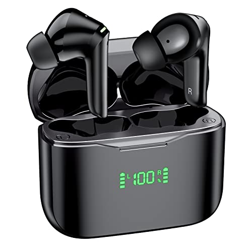 Wireless Earbuds 80H Playtime Noise Canceling Bluethooth Earbuds with Wireless Charging Case in-Ear Earbud with Microphone for Android Cell Phone Gaming Computer Laptop Sport Black