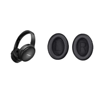 bose quietcomfort 45 bluetooth wireless noise cancelling headphones – triple black & quietcomfort 35 headphones ear cushion kit, black white