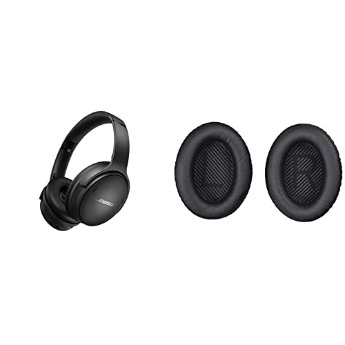 Bose QuietComfort 45 Bluetooth Wireless Noise Cancelling Headphones - Triple Black & QuietComfort 35 Headphones Ear Cushion Kit, Black White