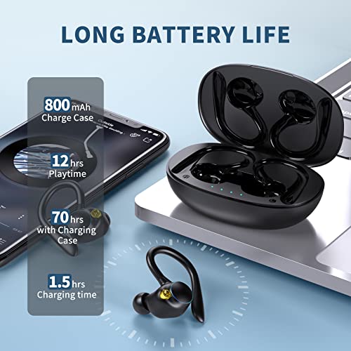 Bluetooth5.2 Headphones HD Calls 120Hrs Playtime Wireless Earbuds with Charging Case Wireless IPX7 Waterproof Ear Buds Touch Control Over-Ear Earphones with Earhooks for Sports/Running/Work/Gaming