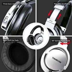 TAKSTAR On-Ear Monitor Headphones Bass Adjustment HiFi Stereo Dynamic Studio Noise Cancelling Headsets for Recording Monitoring Music PRO 82 Silver