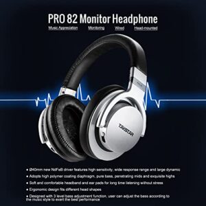 TAKSTAR On-Ear Monitor Headphones Bass Adjustment HiFi Stereo Dynamic Studio Noise Cancelling Headsets for Recording Monitoring Music PRO 82 Silver