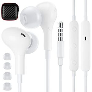 wired earbuds with microphone,wired earphones in-ear headphones with storage case hifi stereo powerful bass crystal clear audio compatible with samsung galaxy pixel moto g ipad, most with 3.5mm jack