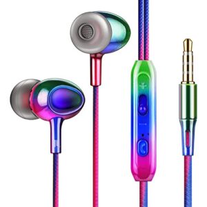 vofolen wired headphones with mic, wired in ear ear buds with 3.5mm standard headphone jack, plug in earphones with volume control for school kids, earbuds wired for ipad android computer laptop