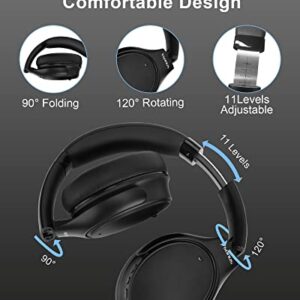 Vsonus H88 Active Noise Cancelling Headphones, Wireless Over Ear Bluetooth Headphones, 40H Playtime, HiFi Deep Bass Sound, Folding, Comfortable Earpads for Airplane, Travel, Home Office (Black)