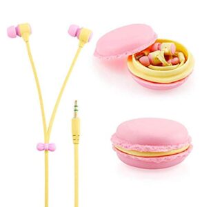 amberetech cute 3.5mm in ear earphones earbuds headset with macaron earphone organizer box case for iphone,for samsung,for mp3 ipod pc music (pink)